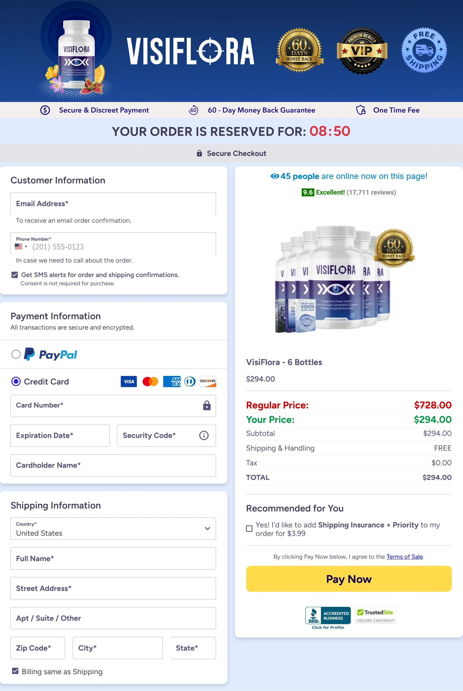 visiflora Checkout Page